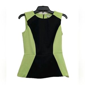 HALOGEN size XS Sleeveless Colorblock Minimalist Peplum Zip Back Top‎ Black Lime
